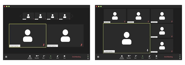 Pagina di destinazione della conferenza online impostata per 6 persone webinar virtuale riunione dialogo conversazione evento 3 diverse opzioni di illustrazione