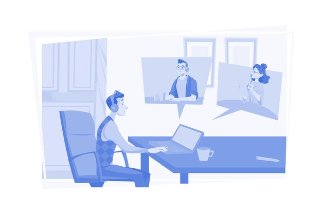 Vector online conference meeting illustration concept on white background