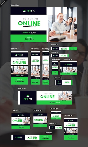 Vector online conference web banner set layout design