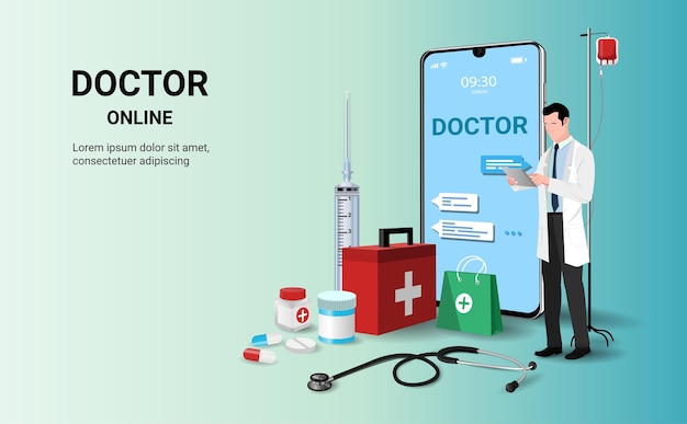 Концепция онлайн-консультации врача Онлайн-приложение для телемедицины и здравоохранения для веб-сайта Медицинская консультация Онлайн-диагностика Спросите врача Концепция онлайн-врача 3D вектор
