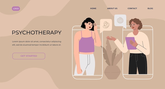 Online consultation with psychotherapist by phone landing page concept