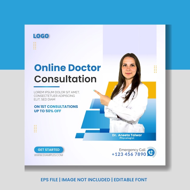 Online consultations social media post banner template