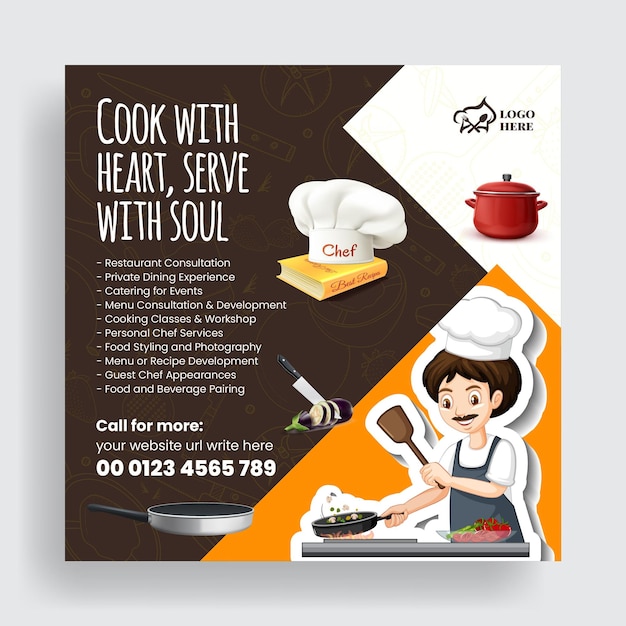 Vettore lezione di cucina online social media post banner e web banner template chef flat illustration