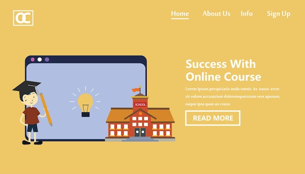 Online course education landing page vector template design illustration