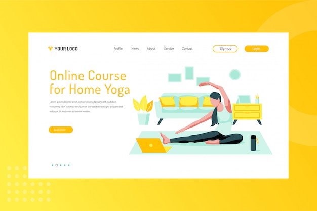 Online course for home yoga illustration on landing page