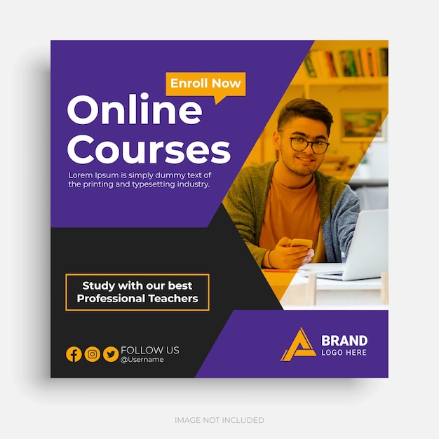 Vector online course or school admission social media post and instagram post