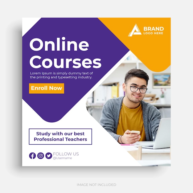 Vector online course or school admission social media post and instagram post