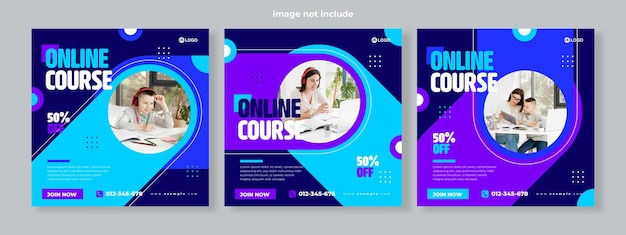 Online course social media pack template premium vector