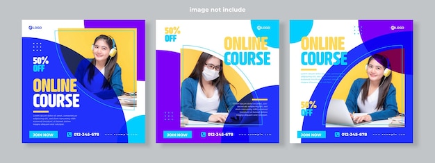 Online course social media pack template premium vector