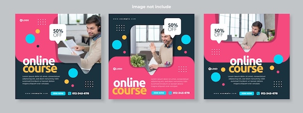 Vector online course social media pack template premium vector