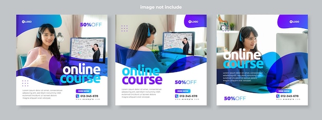 Online course social media pack template premium vector