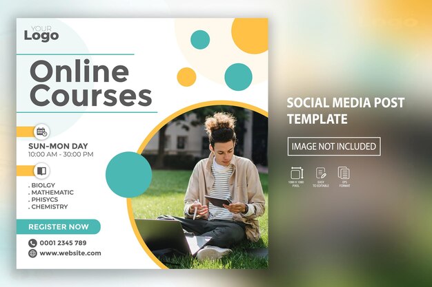 Vector online courses classes social media post template