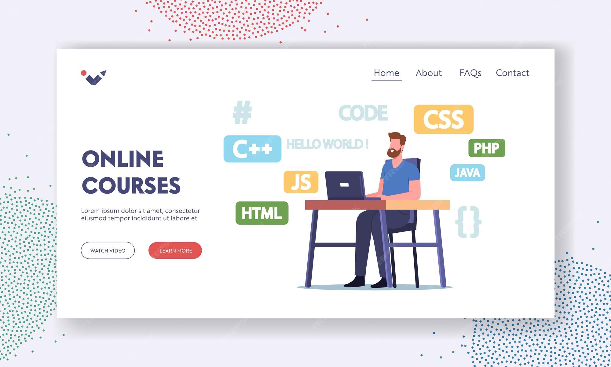 Premium Vector | Online courses landing page template. programmer ...