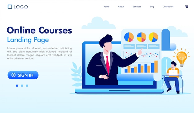 Online courses landing page website illustration vector