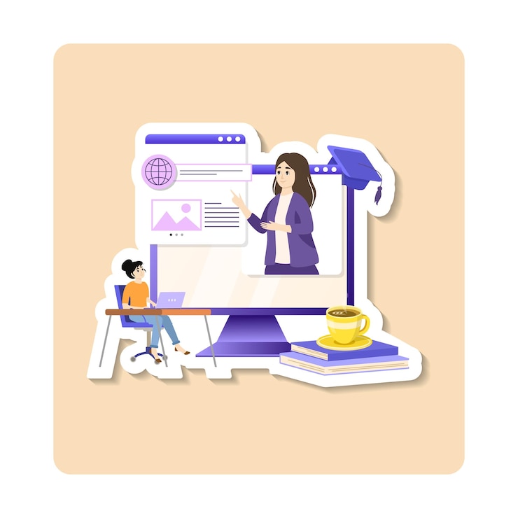 Vector online courses sticker illustration illustrated online