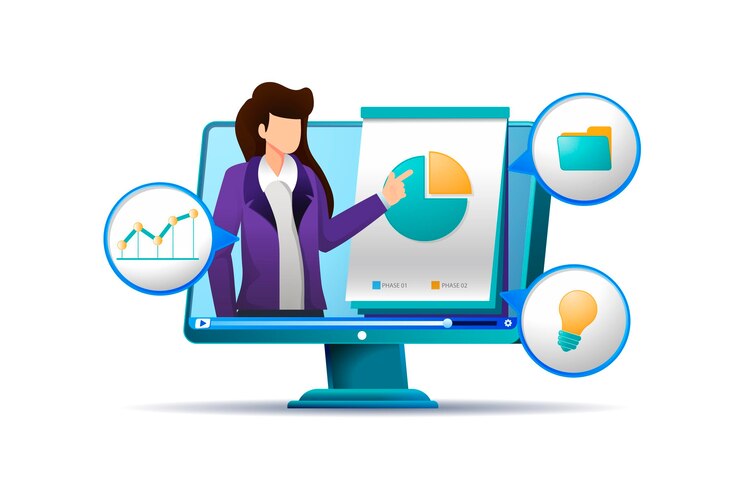 Vector online courses teacher with infographics