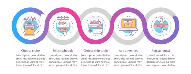 Online cruise booking vector infographic template