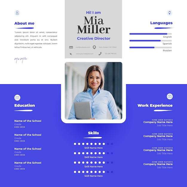 Vector online curriculum vitae template with photo