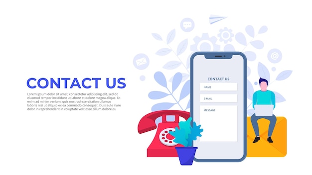 Vector online customer and client care and support concept. contact us template for web and landing page.