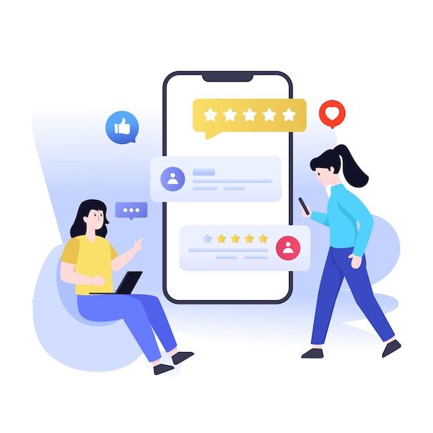 Online customer reviews flat illustration design