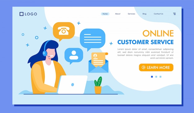 Online Customer Service Landing Page Website Illustration 