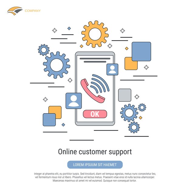 Online customer support flat contour style vector concept illustration