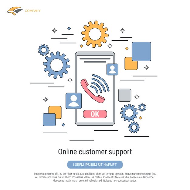オンライン カスタマー サポート フラット輪郭スタイル ベクトルの概念図
