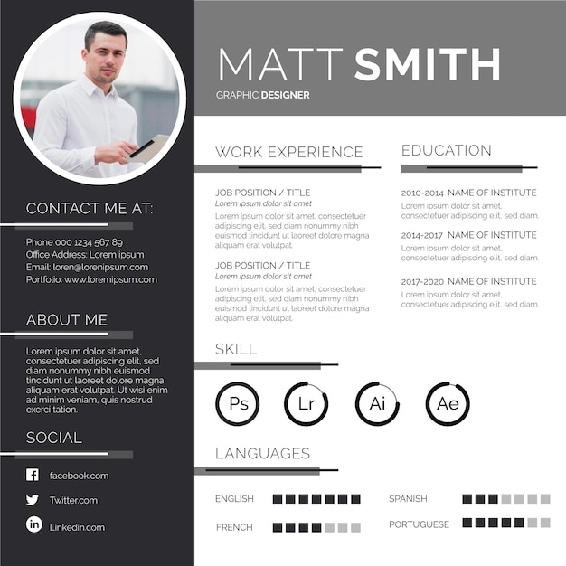 Vector online cv editorial template