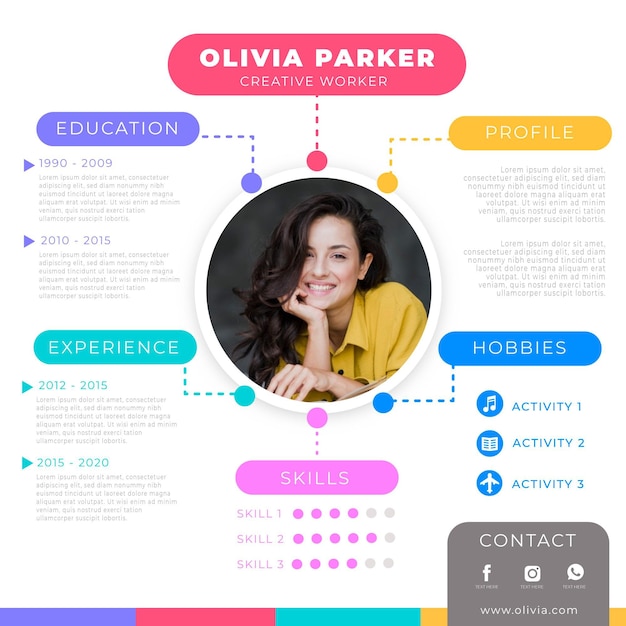 Vector online cv template with photo