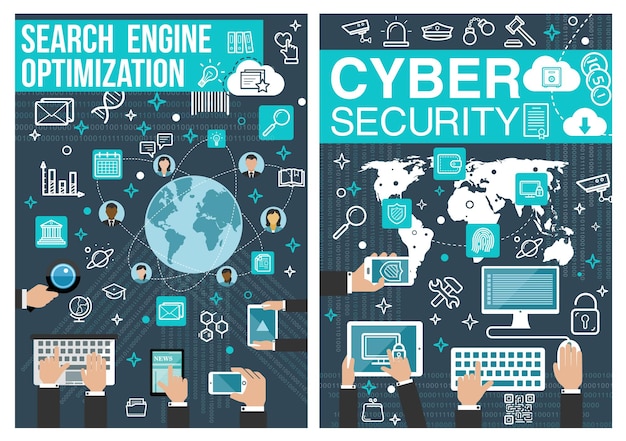 Online cyber security and SEO vector posters