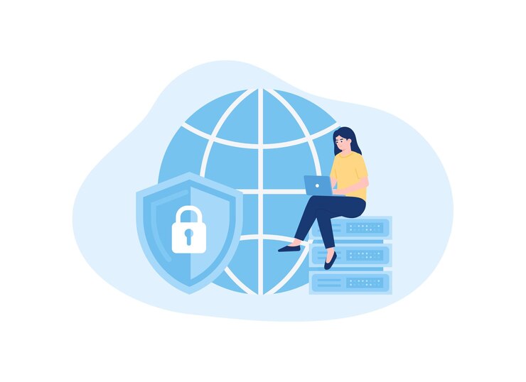 Vector online data security and sql technology trending concept flat illustration