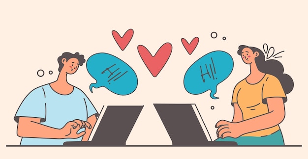 Appuntamento online donna uomo amore app chat internet concetto illustrazione grafica