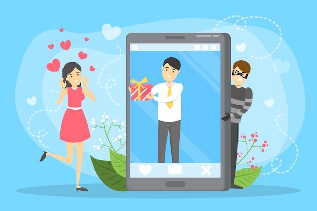 Online dating app. virtual relationship and love.