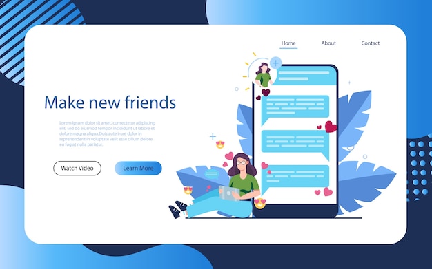 Online dating and communication app concept. Virtual relationship and friendship. Communication between people through network on the smartphone.   