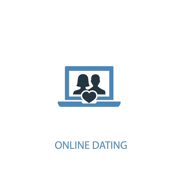 온라인 데이트 개념 2 색 아이콘입니다. 간단한 파란색 요소 그림입니다. 온라인 데이트 개념 기호 디자인입니다. 웹 및 모바일 UI/UX에 사용 가능