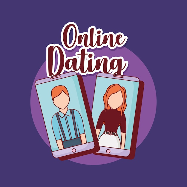 online dating design with cellphone and in love couple