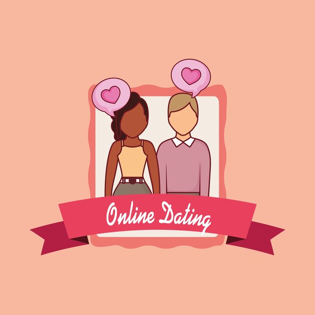 online dating emblem with avatar couple 