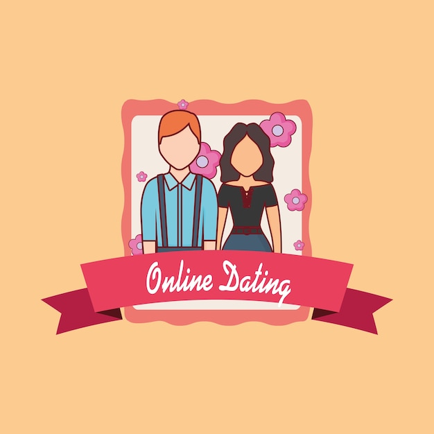 online dating emblem with avatar couple 