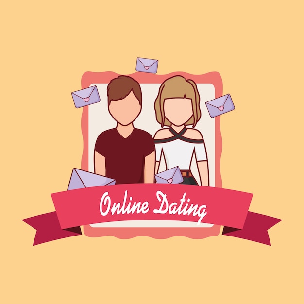 online dating emblem with avatar couple