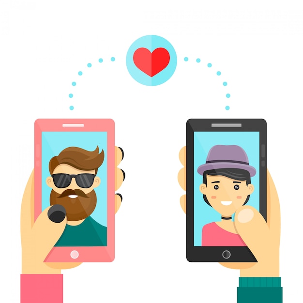 Online dating liefde app. mannen en vrouwen gebruiken smarphone om relaties en date te ontwikkelen. moderne platte cartoon karakter illustratie. geïsoleerd op wit