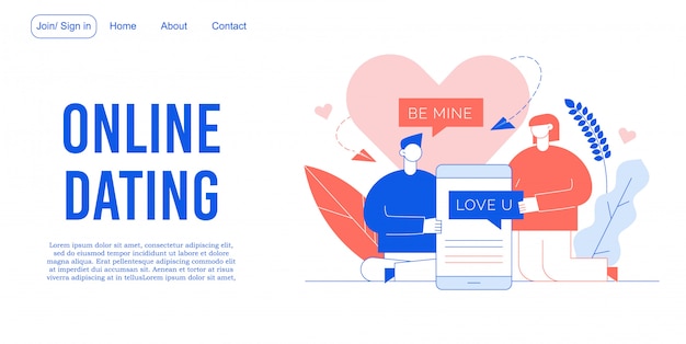 Vector online dating service mobile app landing page