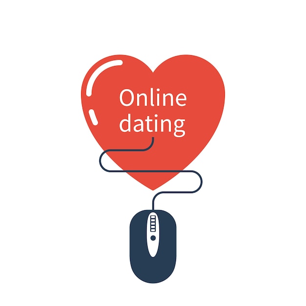 Online datingconcept. Hart met muis als symbool van daten op internet. Moderne abstracte logo sjabloon voor web en applicaties. Vector illustratie minimaal plat ontwerp. Geïsoleerd op een witte achtergrond.