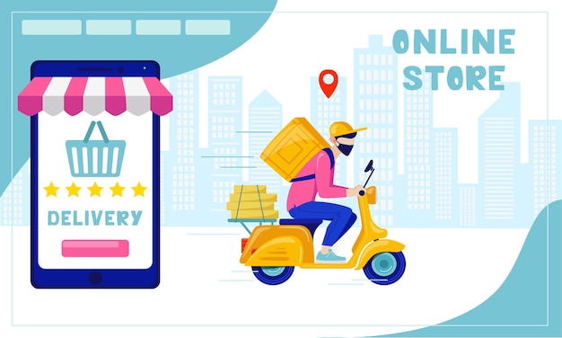 Online delivery contactless service to home office by motorcycle online order tracking delivery