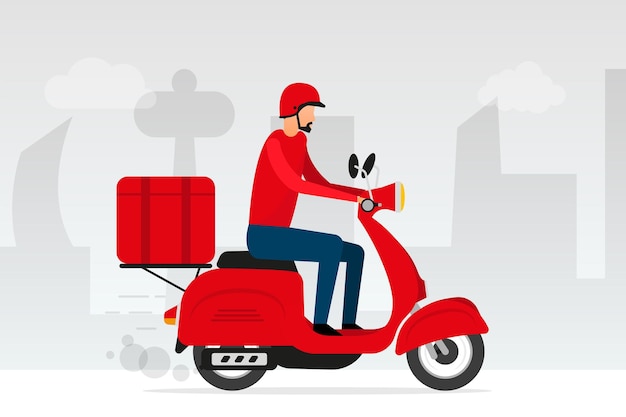 Vector online delivery courier service delivery fast money map tracking scooter vector illustration