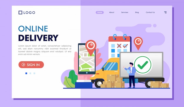 Online delivery landing page website illustration