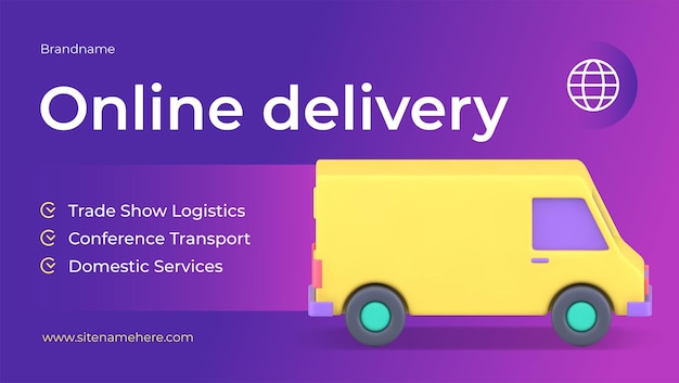 Online delivery logistic transportation cargo truck commercial marketing web banner 3d icon vector