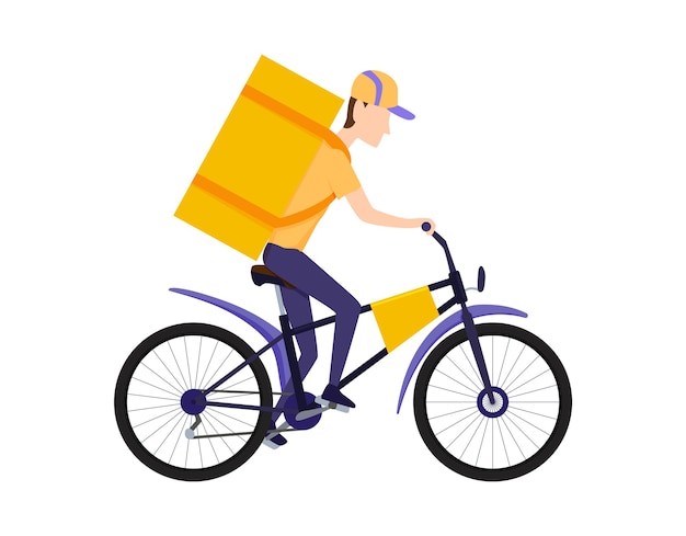 Concetto di servizio di consegna online. consegna a casa o in ufficio. ordine online e concetto di consegna espressa di cibo o prodotto. rimanere a casa concetto. consegna veloce e gratuita. bicicletta.