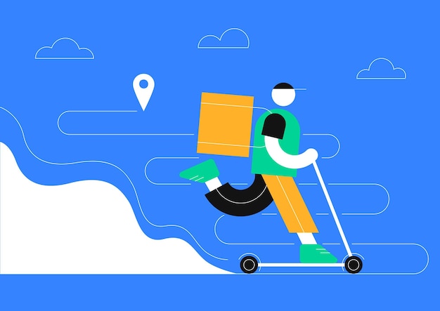ベクトル オンライン配達サービスのコンセプトオンライン注文追跡配達自宅とオフィスのスクーター宅配便