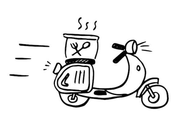 Online delivery service concept online order tracking delivery home and office Scooter or bike doodle icon