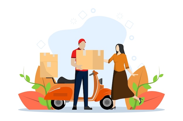 Online Delivery Service Concept vector illustration with delivery courier character